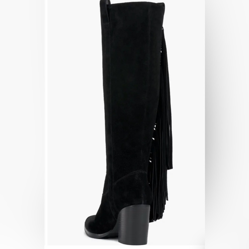 Vince Camuto Black Over the Knee Boots with Fringe - Picture 2 of 3